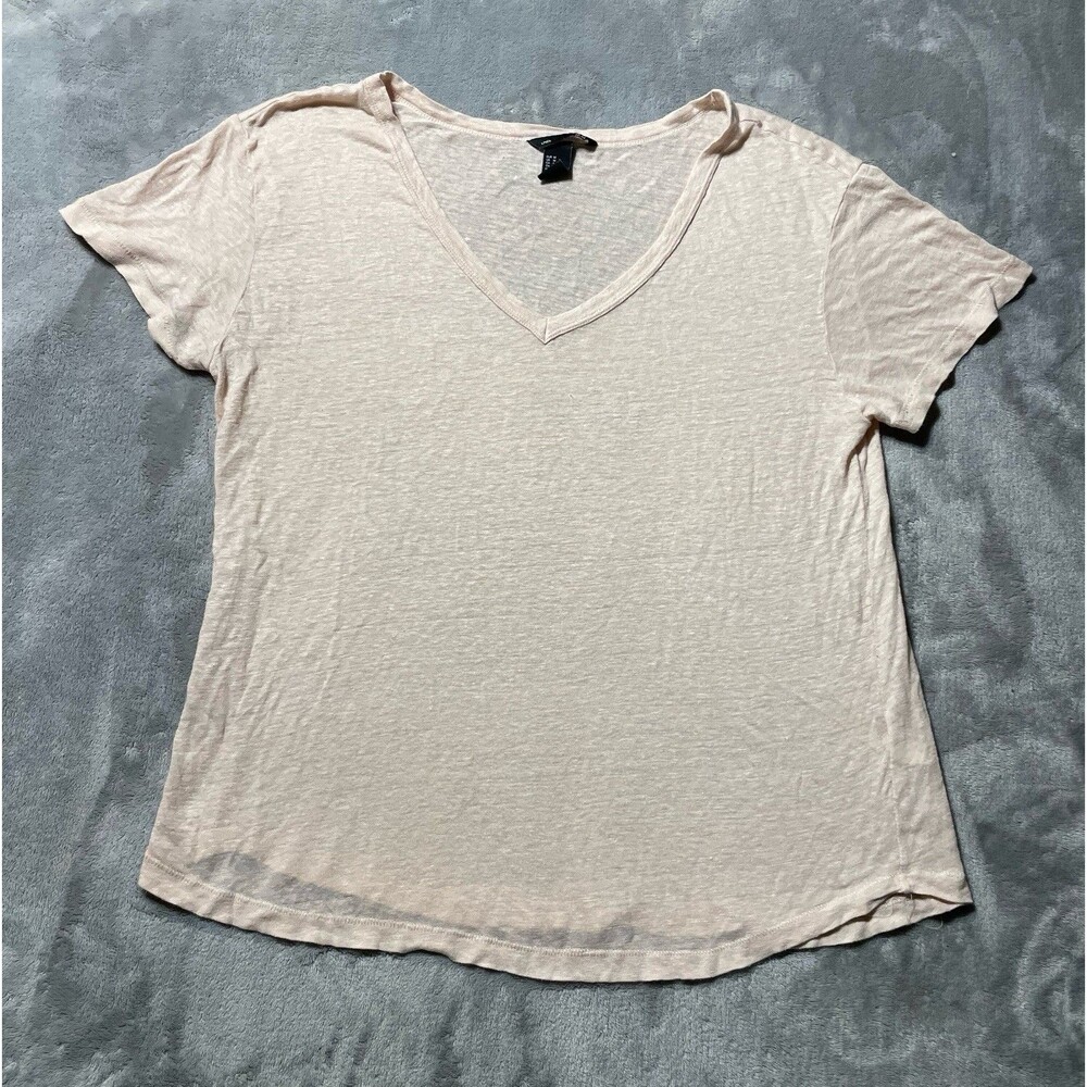 H&M 100% Linen V-Neck Short Sleeve Top Women’s Size Medium Rose Color